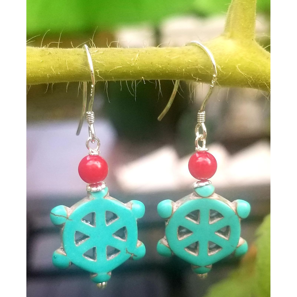 Nautical steering weel Sterling silver Turquoise drop earrings